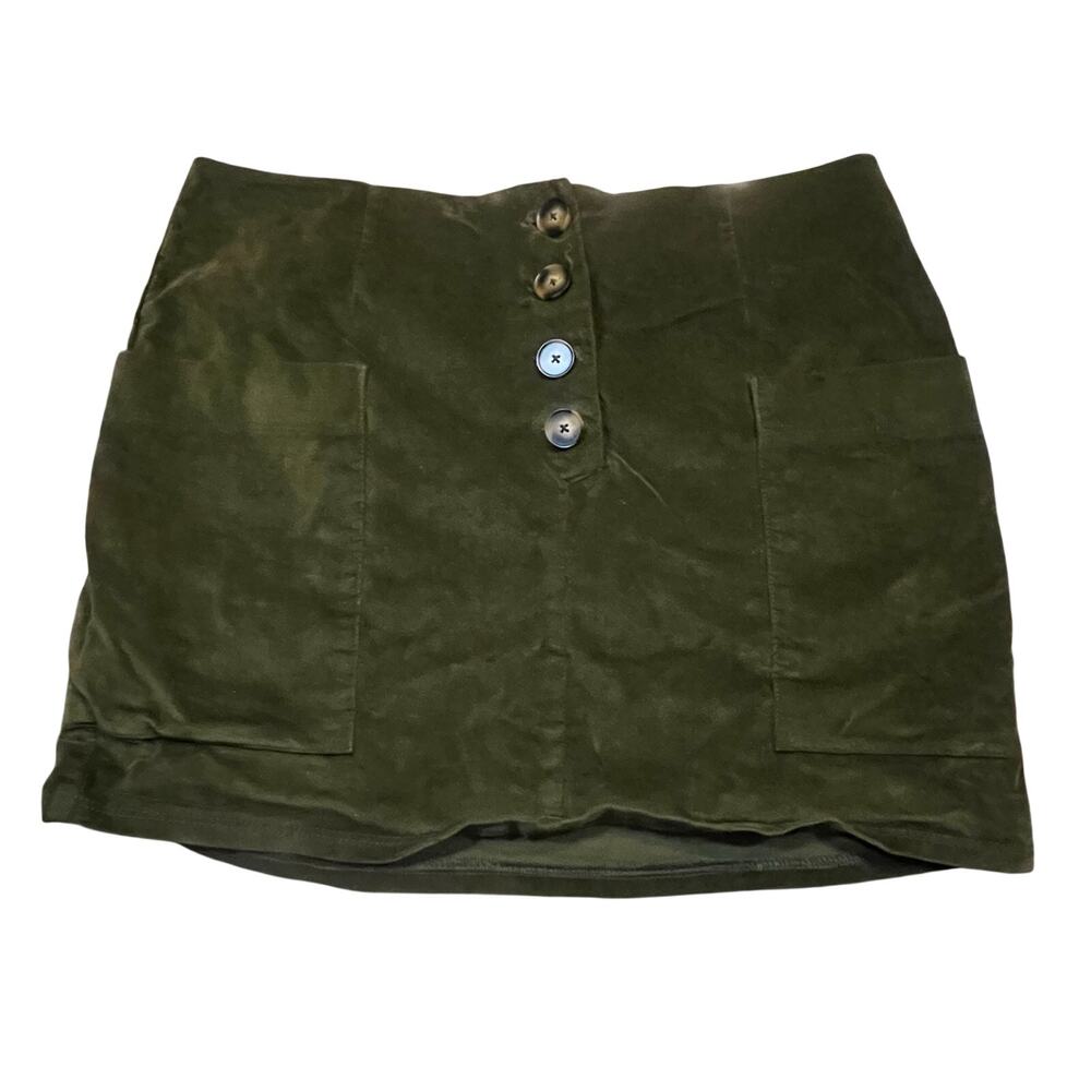 BDG Urban Outfitters Olive Green Velvet Button Front Mini Skirt‎ Pocket Size L